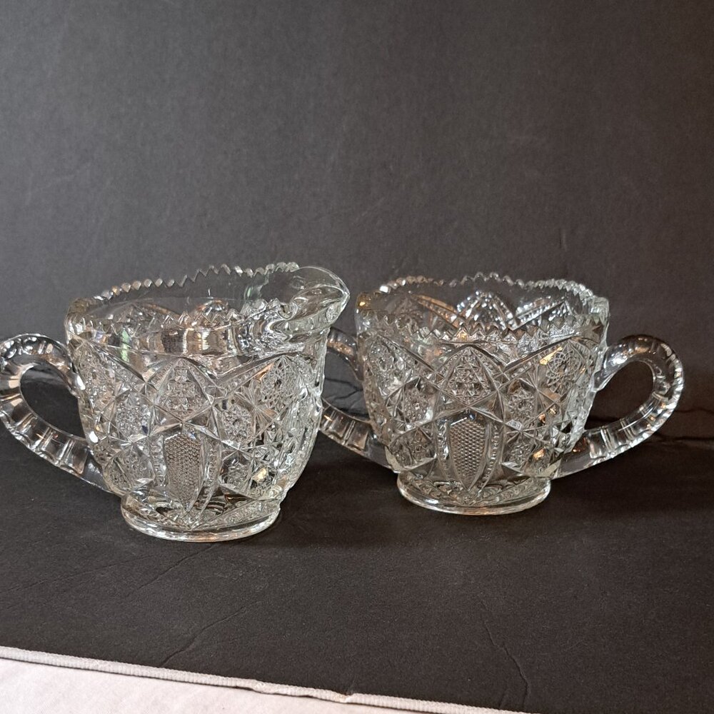 Quintec Sugar And Creamer McKee 1910 Early American Pattern Cut Glass  HEAVY